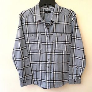 PacSun PS/LA blue plaid flannel button front boyfriend shirt size xs/s